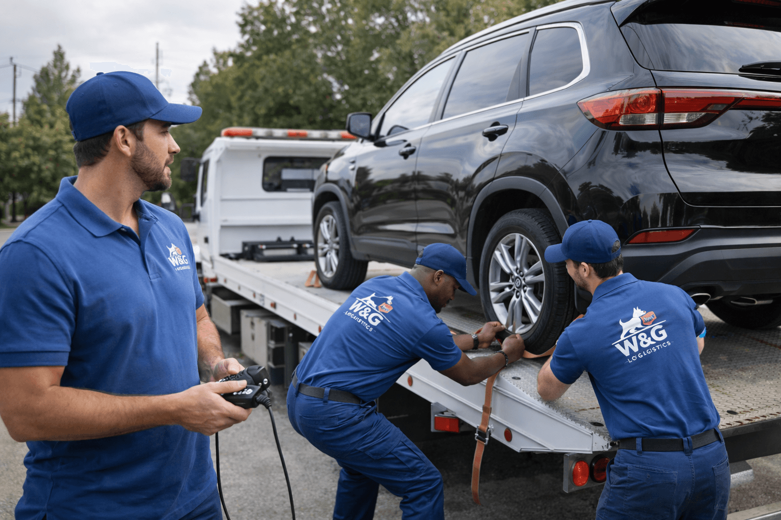 Equipo W&G Logistics realizando traslado de vehículo